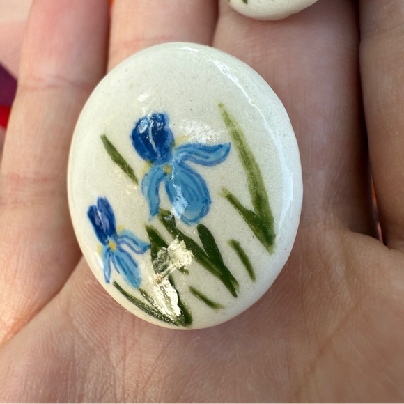 Blue Iris Hand Painted Floral Ceramic Earrings - Picture 5 of 14